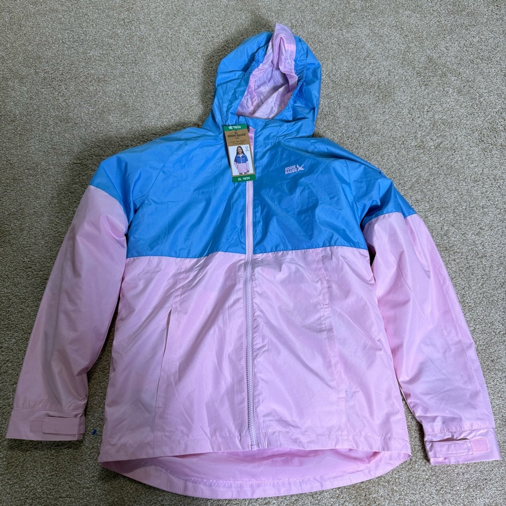 NWT Girls Eddie Bauer 3-in-1 Jacket Coat Zip Off Lightweight Pink‎ Blue 18/20